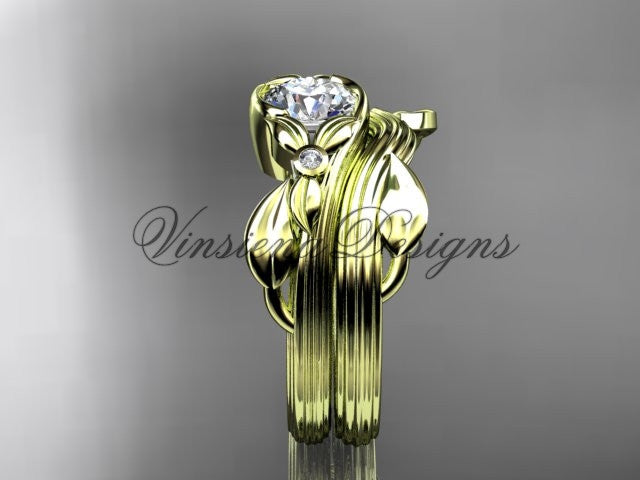 Unique 14kt yellow gold diamond floral engagement set ADLR324S - Vinsiena Designs