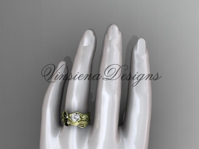 Unique 14kt yellow gold diamond floral engagement set, One Moissanite  ADLR324S - Vinsiena Designs