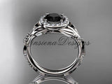 Platinum diamond leaf and vine engagement ring. Enhanced Black Diamond ADLR328 - Vinsiena Designs