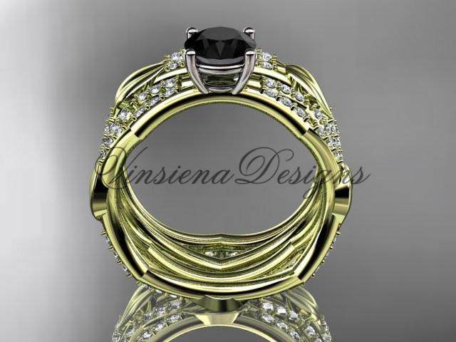 14kt yellow gold diamond  wedding ring, engagement set, Black Diamond ADLR353S