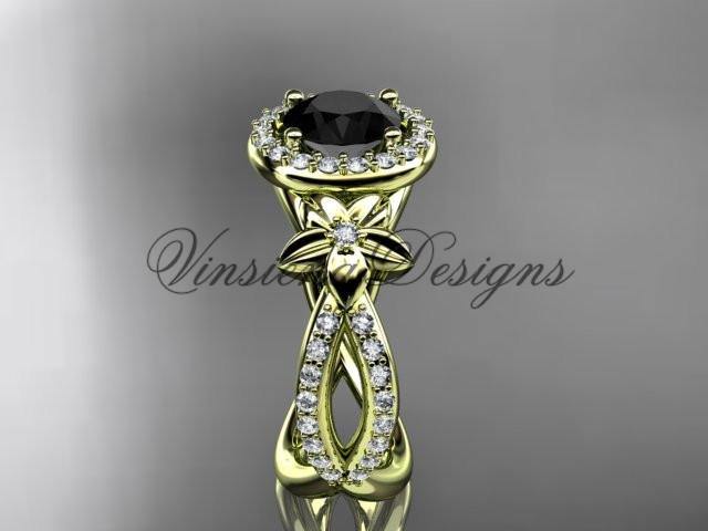 14k yellow gold diamond unique engagement ring, Enhanced Black Diamond ADLR374 - Vinsiena Designs