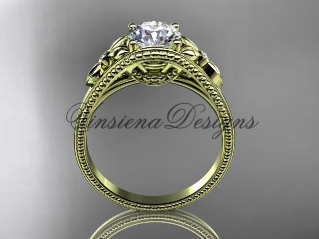 14k yellow gold leaf and flower diamond unique engagement ring ADLR377 - Vinsiena Designs