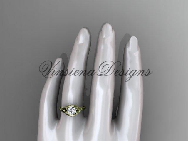 14k yellow gold leaf and flower diamond unique engagement ring ADLR377 - Vinsiena Designs